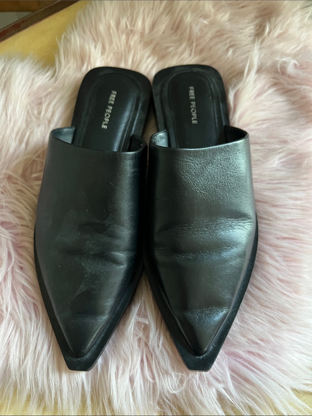 Free People Black Pointed Leather Slip-On Mules